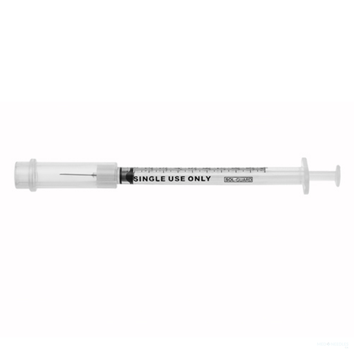 1mL | 25G x 1" - SOL-GUARD™ 200034SG TB Safety Syringe with Fixed Needle | 100 per Box