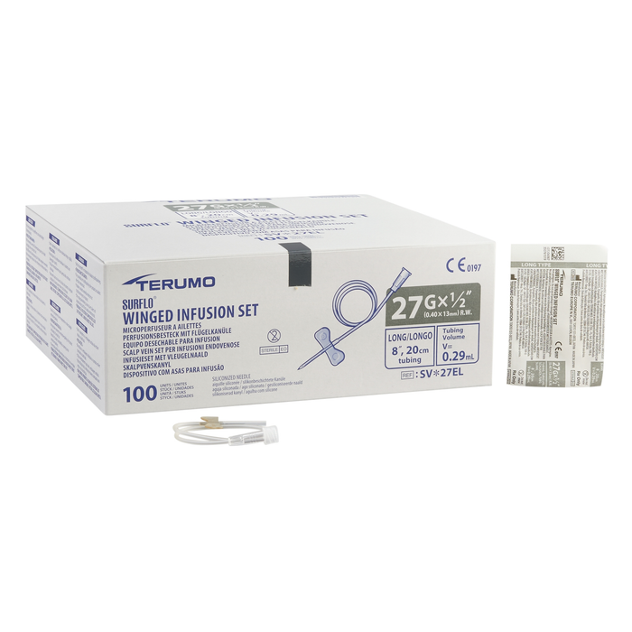 27G x 1/2" - Terumo SURFLO Winged Infusion Set | 8" Tubing | Box of 100