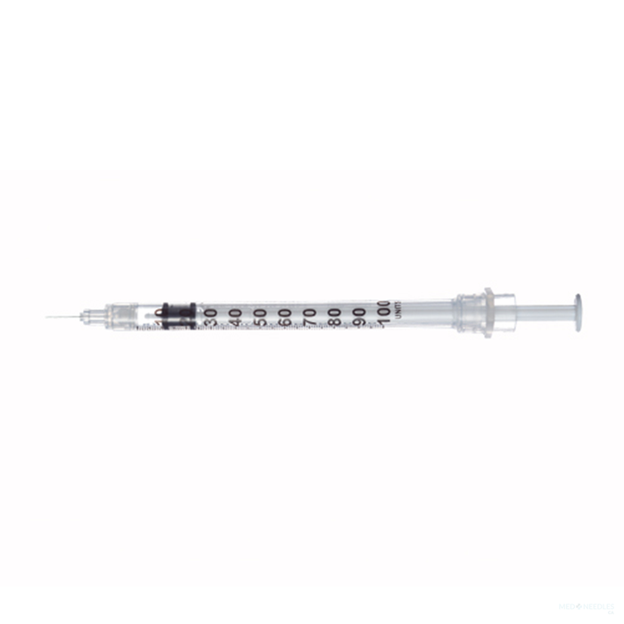 1mL | 28G x 1/2" - SOL-CARE™ 100071IM Insulin Safety Syringe with Fixed Needle | 100 per Box