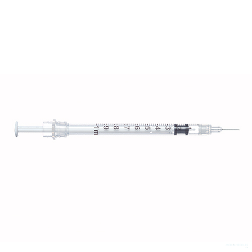 1mL | 25G x 1" - SOL-CARE™ TB Safety Syringe with Fixed Needle | 100 per Box | SOLM-100034IM