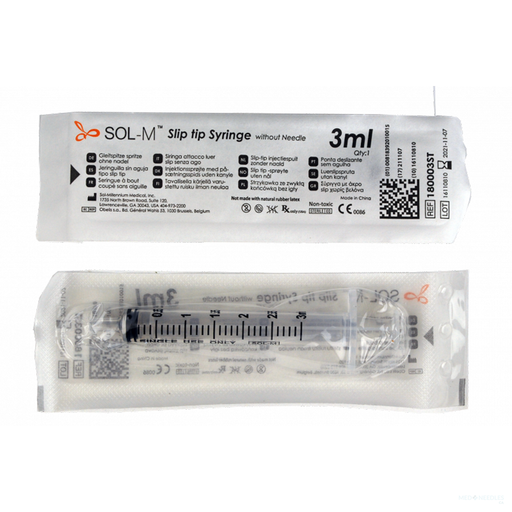 3mL - SOL-M P180003ST Syringe Slip Tip | 100 per Box