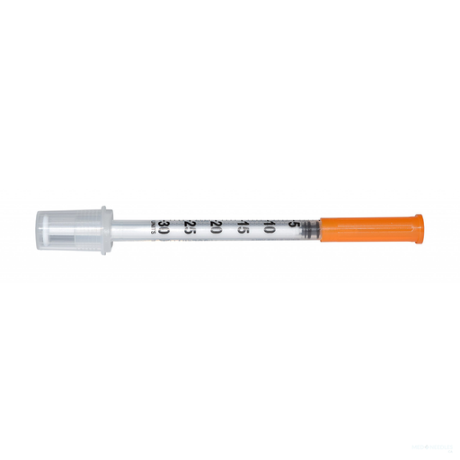 0.5 mL | 30G x 1/2" - SOL‐VET™ V5305 Insulin Syringe w/Fixed Needle | U‐100 w/half unit markings | 100 per Box